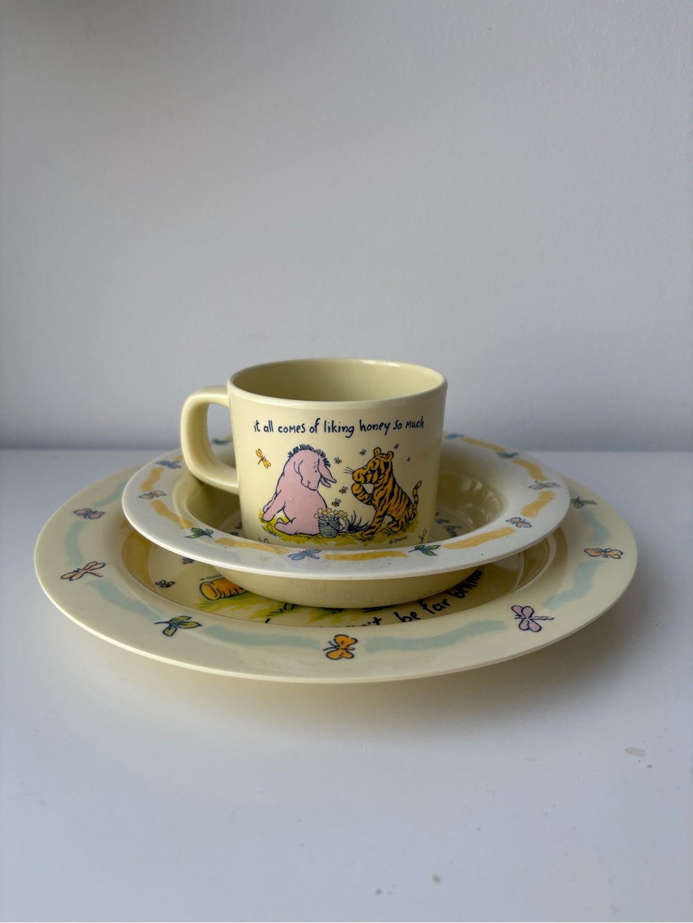 Plastic Y2K Winnie the Pooh Plate Set with Cup & Bowl
